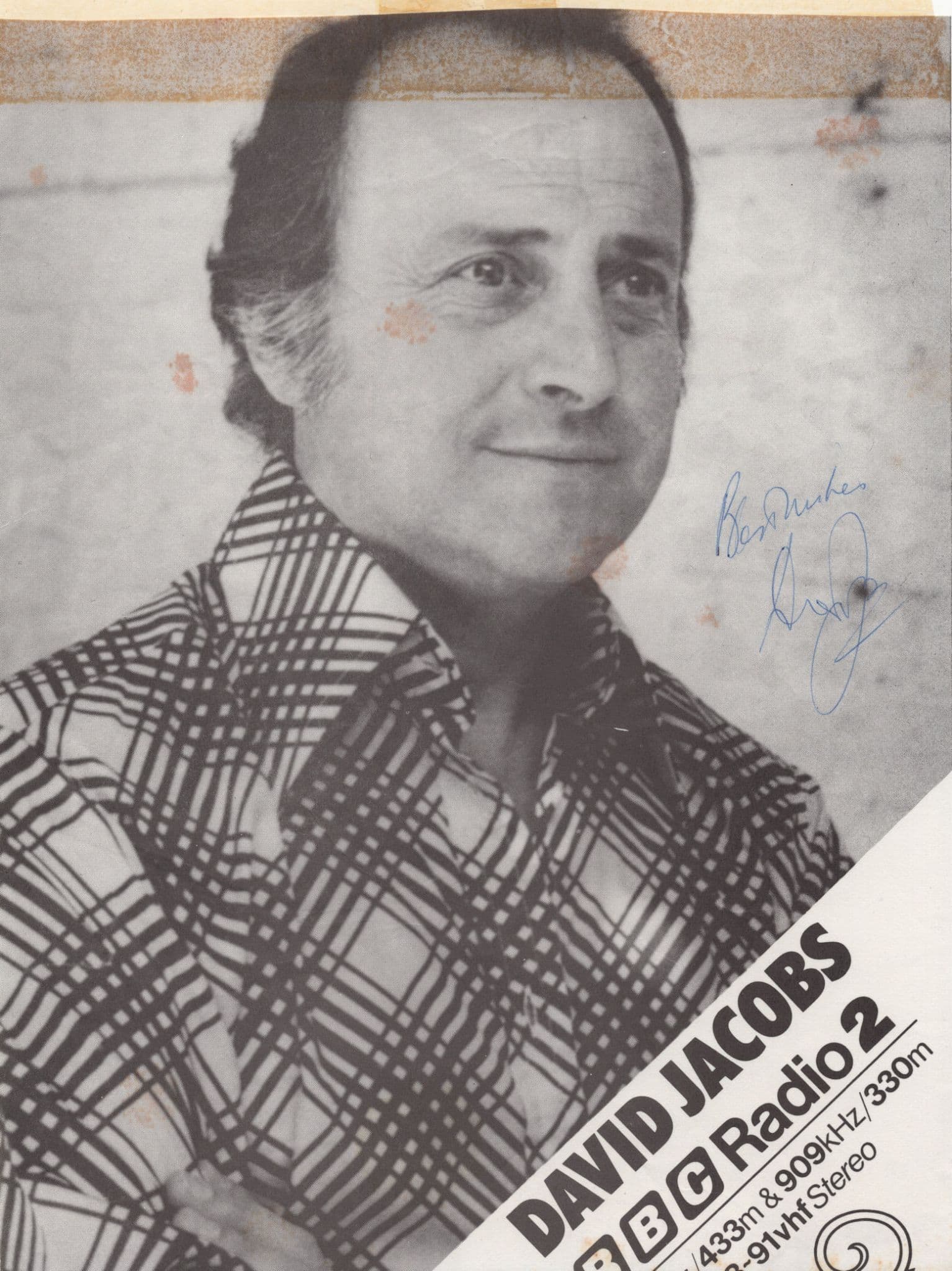 David Jacobs Vintage BBC Radio 2 DJ Large Signed Picture Autograph