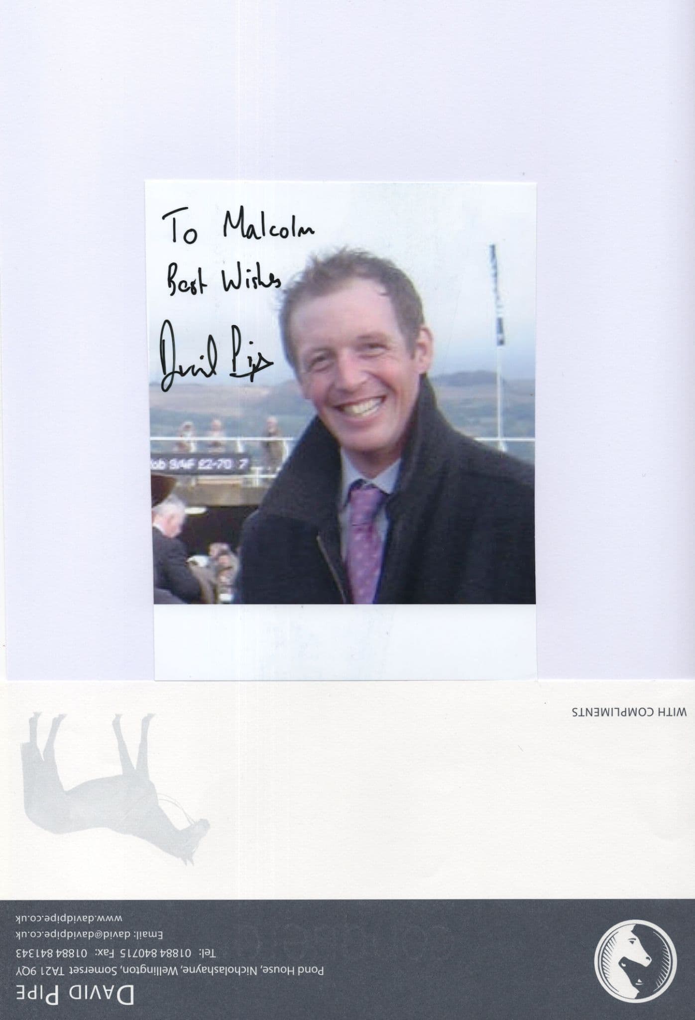 David Pipe Somerset Horse Racing Trainer Hand Signed Photo & More