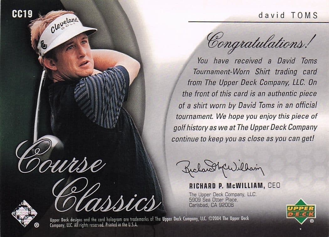 David Toms Course Classics 2004 Authentic Tournament Upper Deck Golf Shirt Card