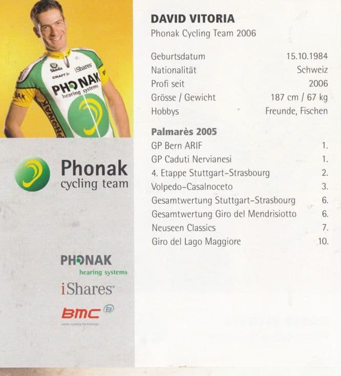David Vitoria Spanish Cycling Champion Phonak Team Hand Signed Photo
