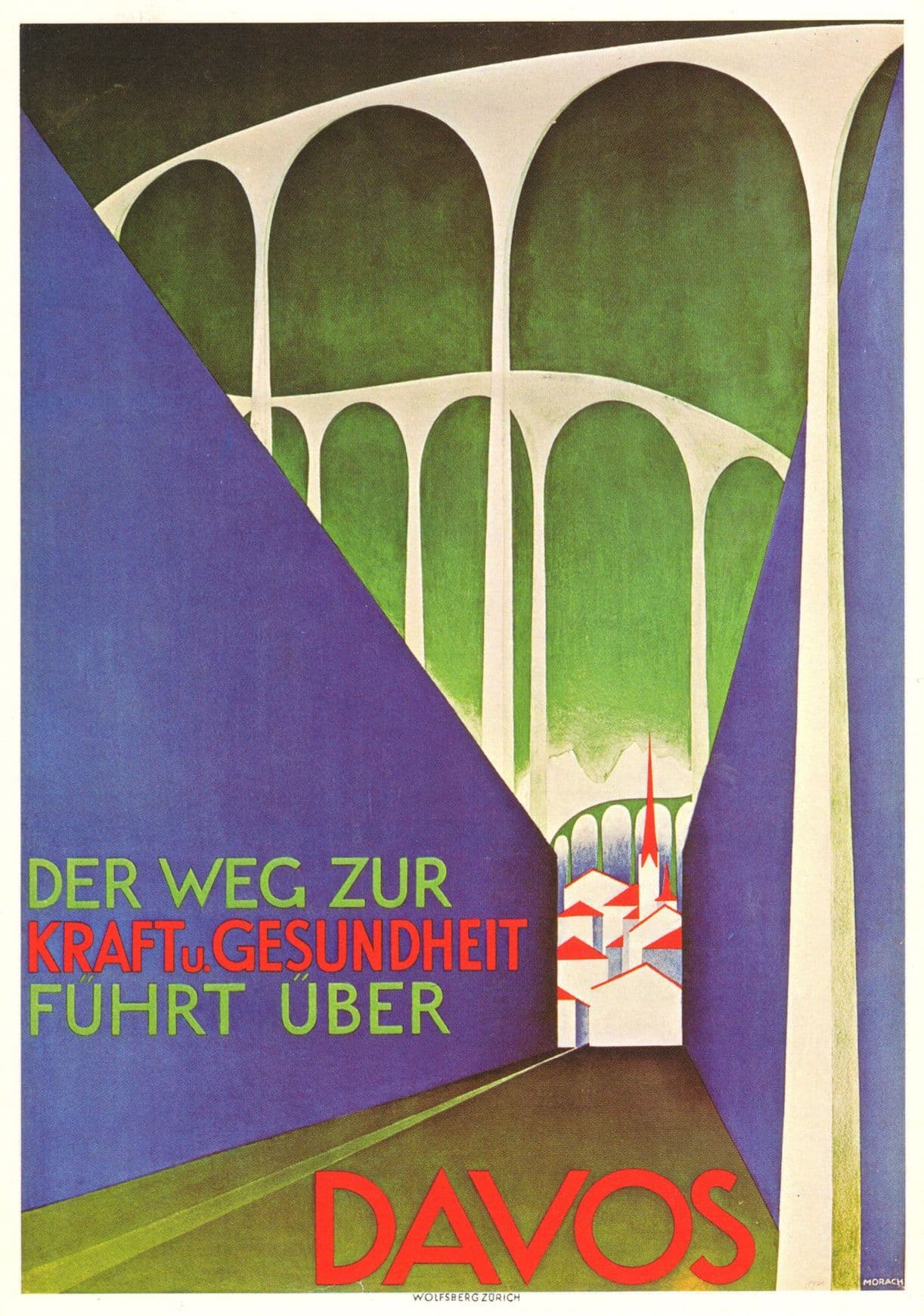 Davos Der Weg Zur Kraft Gesundheit Fahrt Uber 1929 Switzerland Poster Postcard