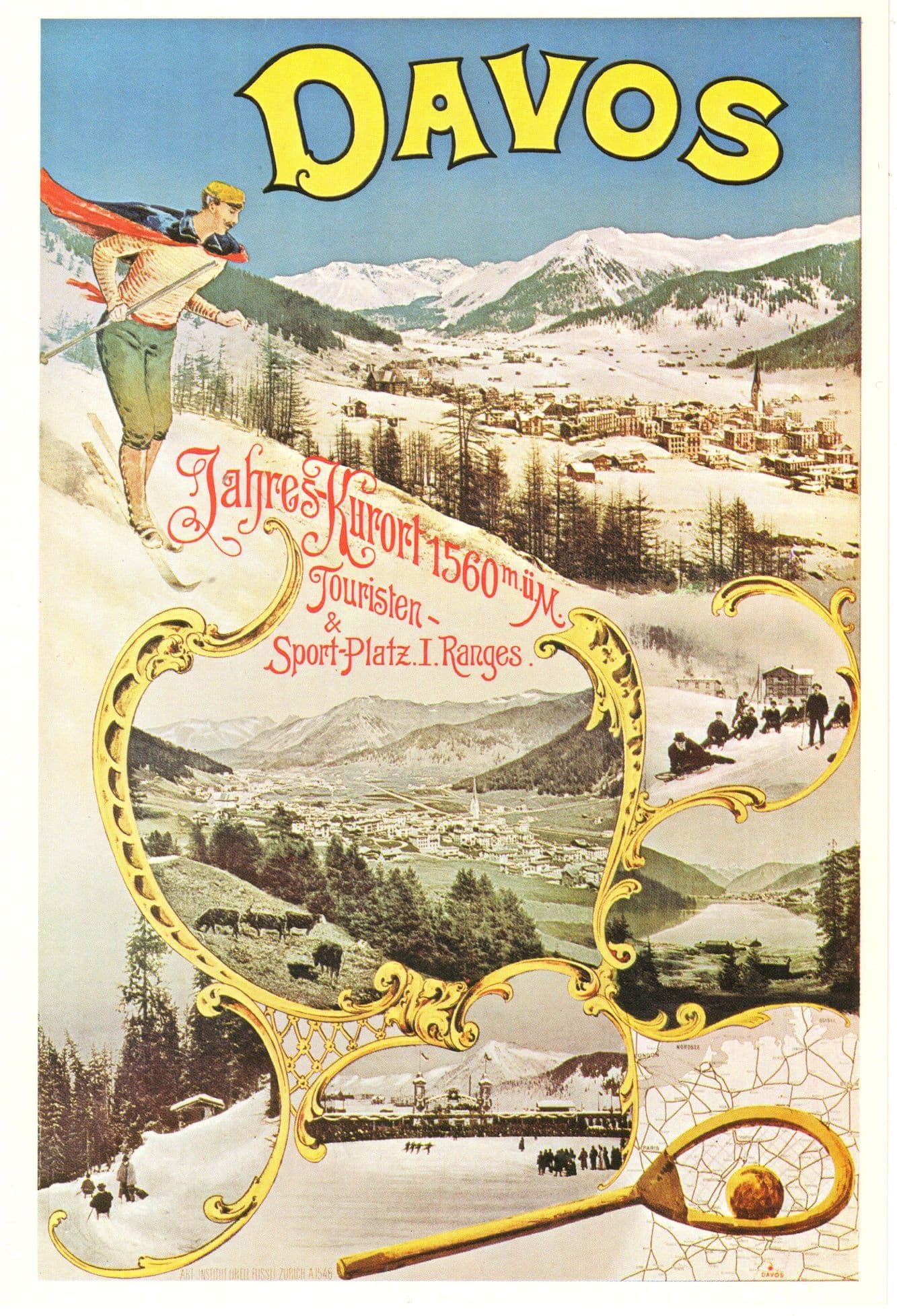 Davos Verkehrsverein Victorian Switzerland Plakat Poster Postcard