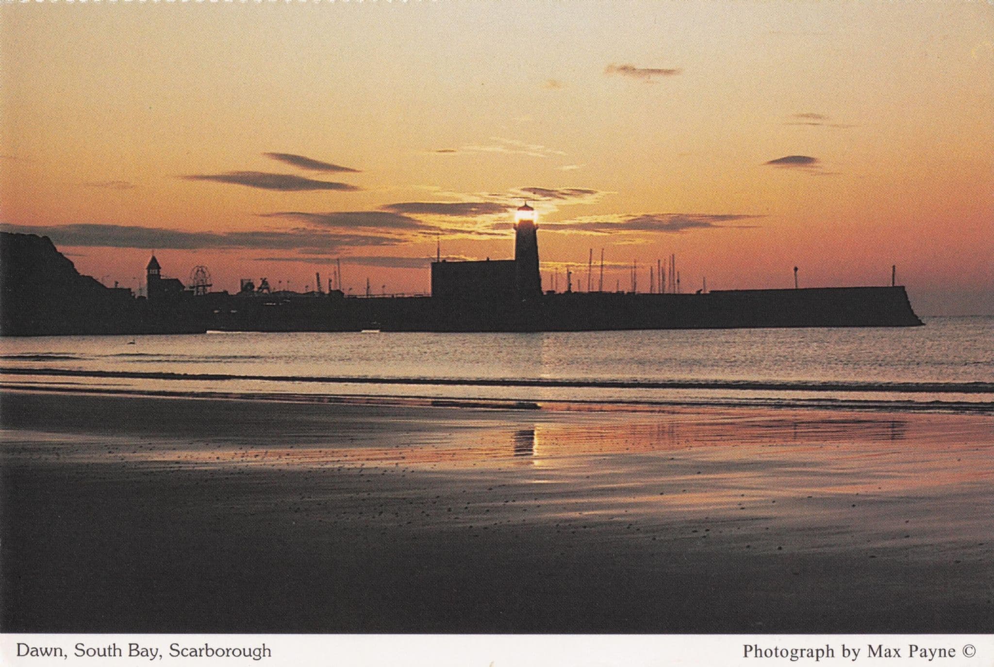 Dawn Sunrise At South Bay Scarborough Yorkshire Vintage Postcard
