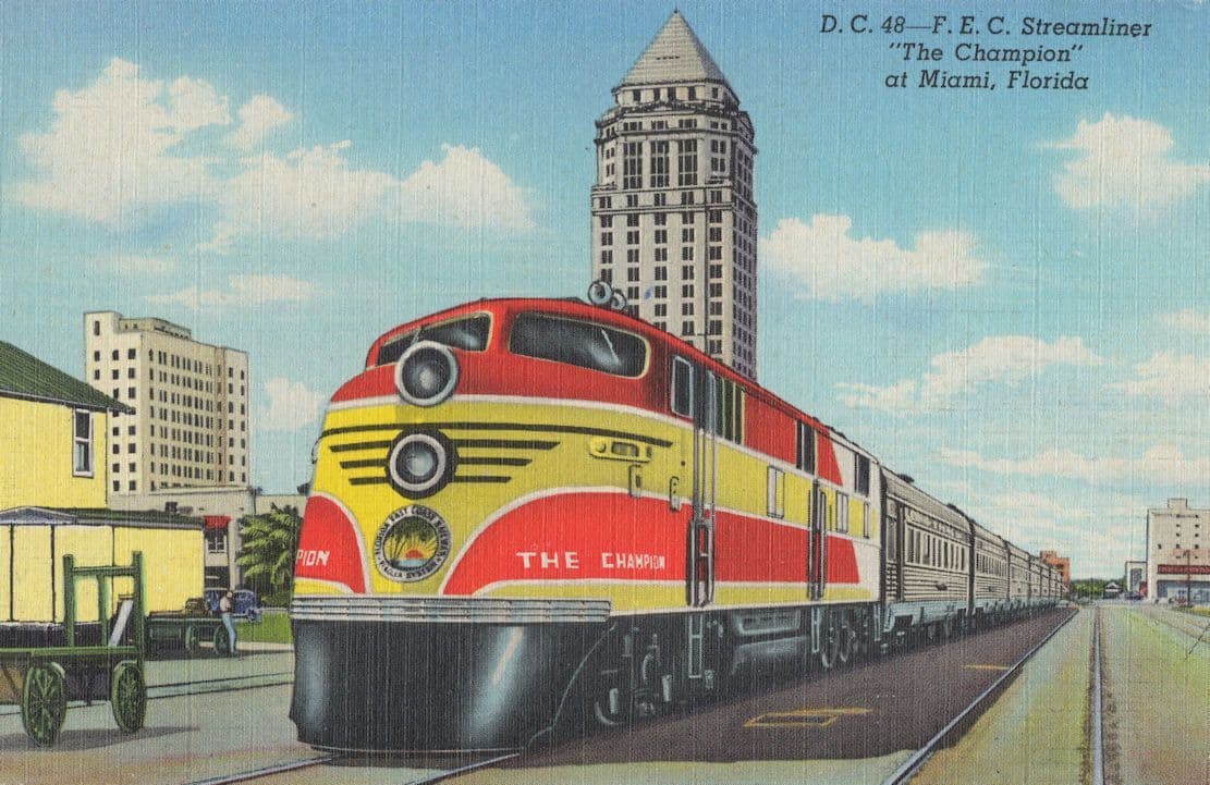 DC40 F.E.C. Streamliner The Champion Miami Train Florida USA Linen Postcard
