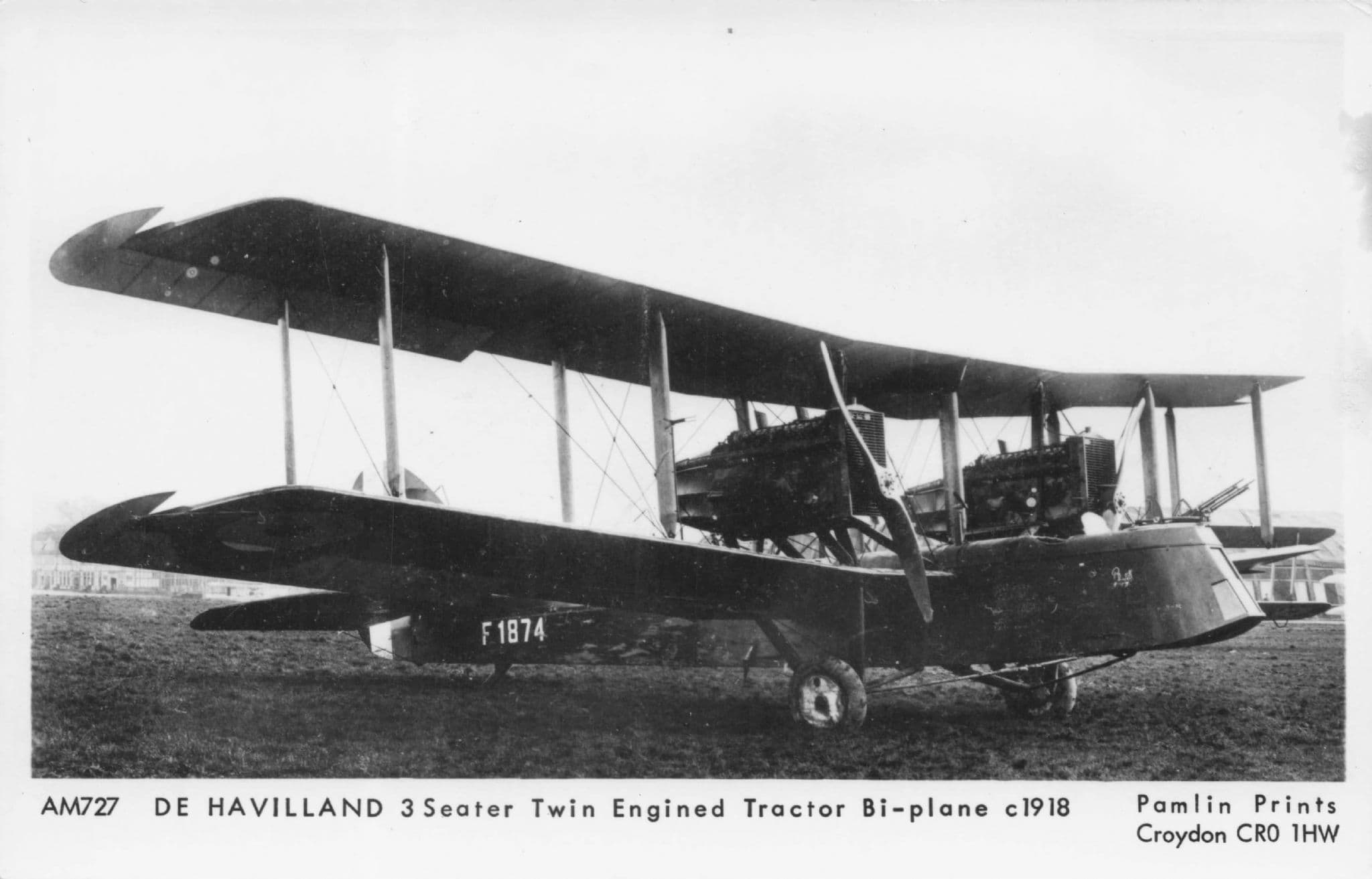 De Havilland 3 Seater Biplane WW1 in 1918 Aviation Rare Photo Postcard