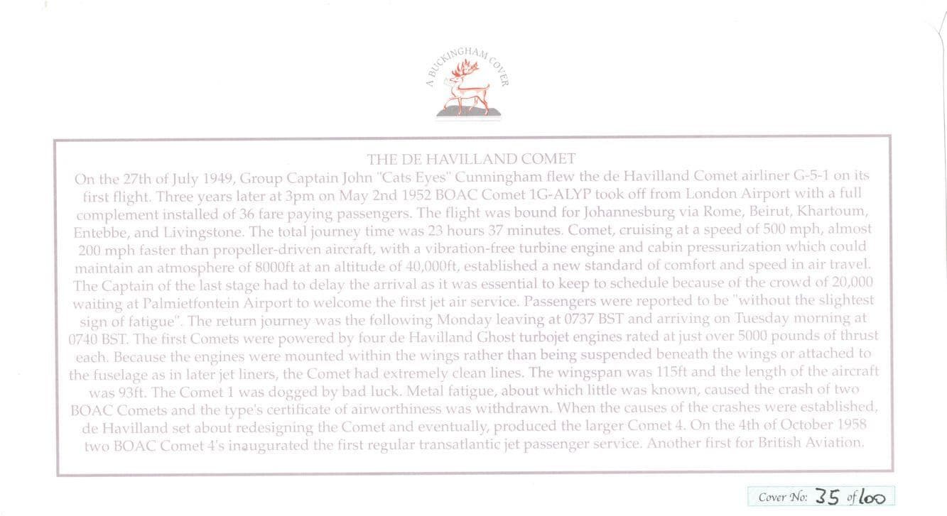 De Havilland Comet Croydon 50th Anniversary LTD TO 100 FDC