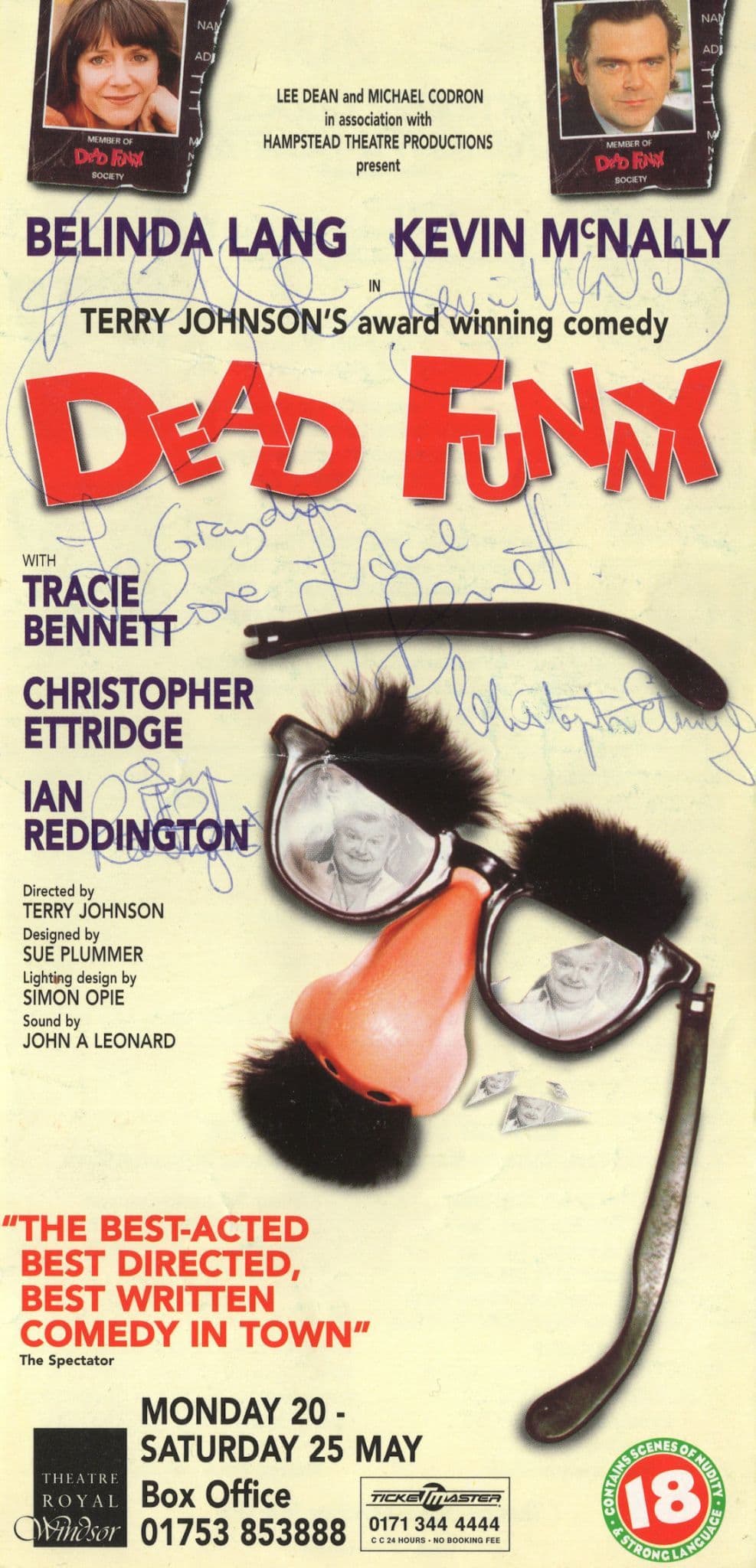 Dead Funny Belinda Lang Kevin McNally Tracie Bennet 5x Hand Signed Flyer