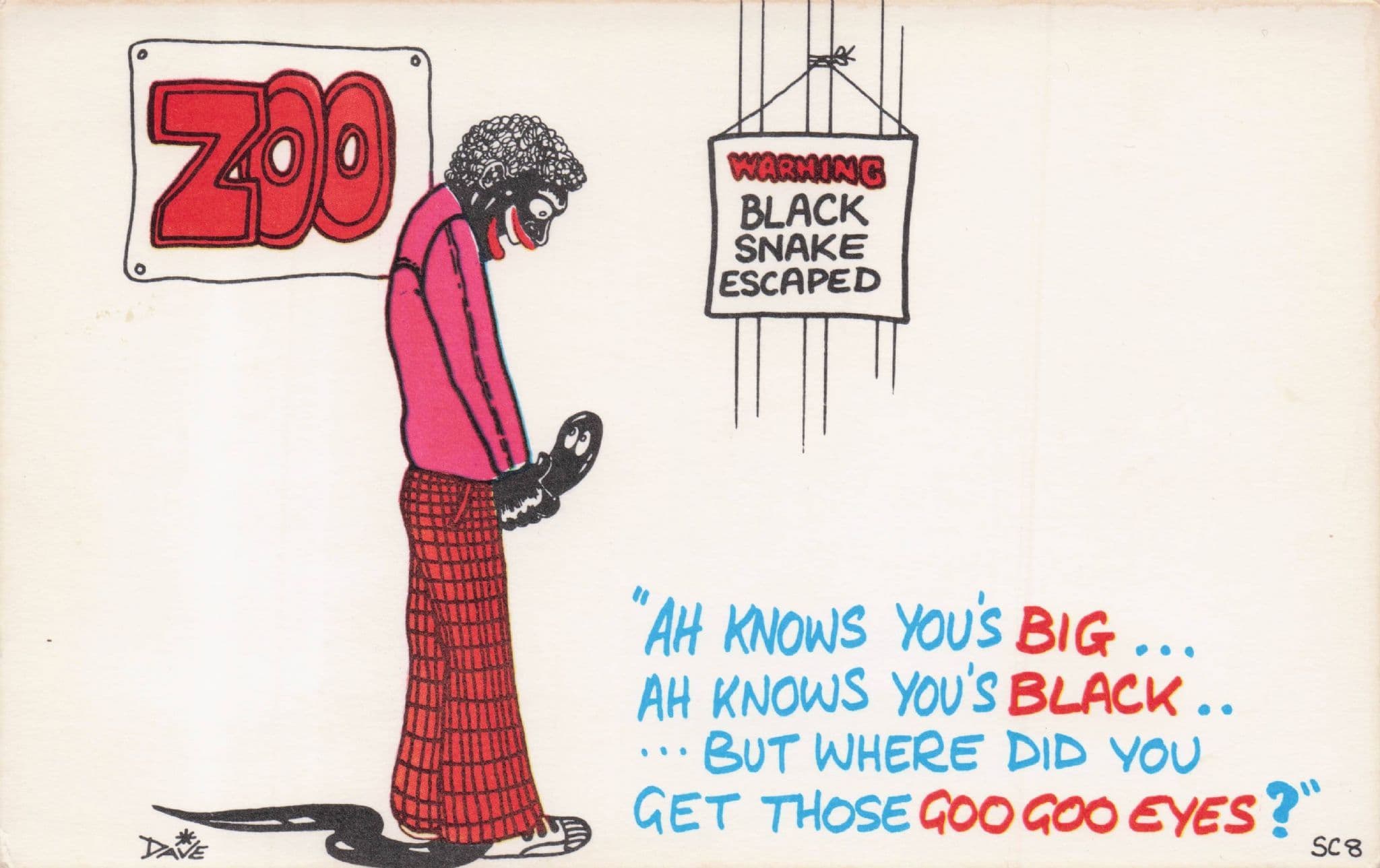 Deadly Black Snake Animal Escapes From Zoo Old Comic Postcard