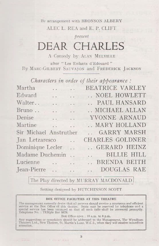 Dear Charles Beatrice Varley Comedy Please Sir London Theatre Programme