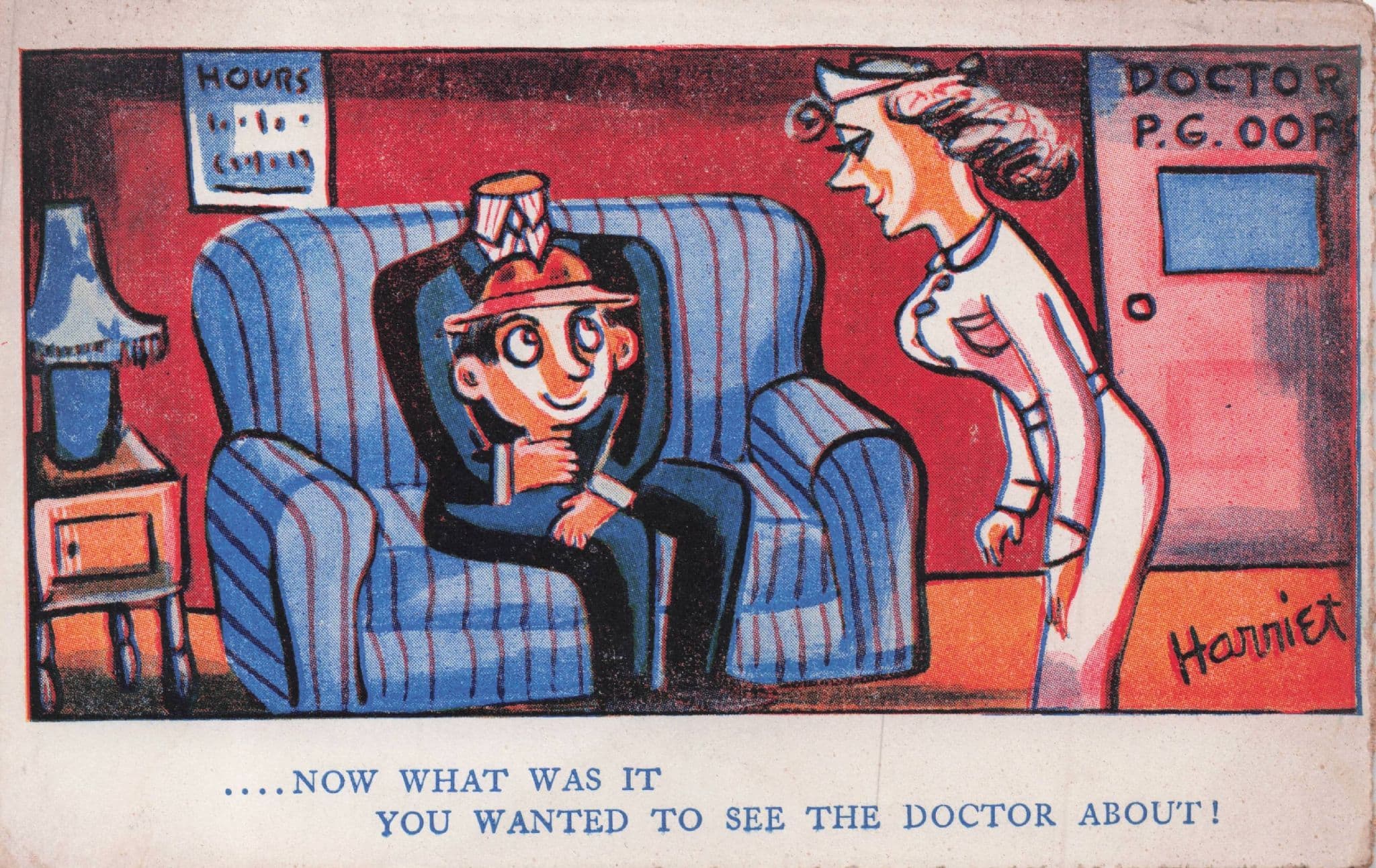 Decapitated Head Man Comic Gory Grotesque Old Postcard
