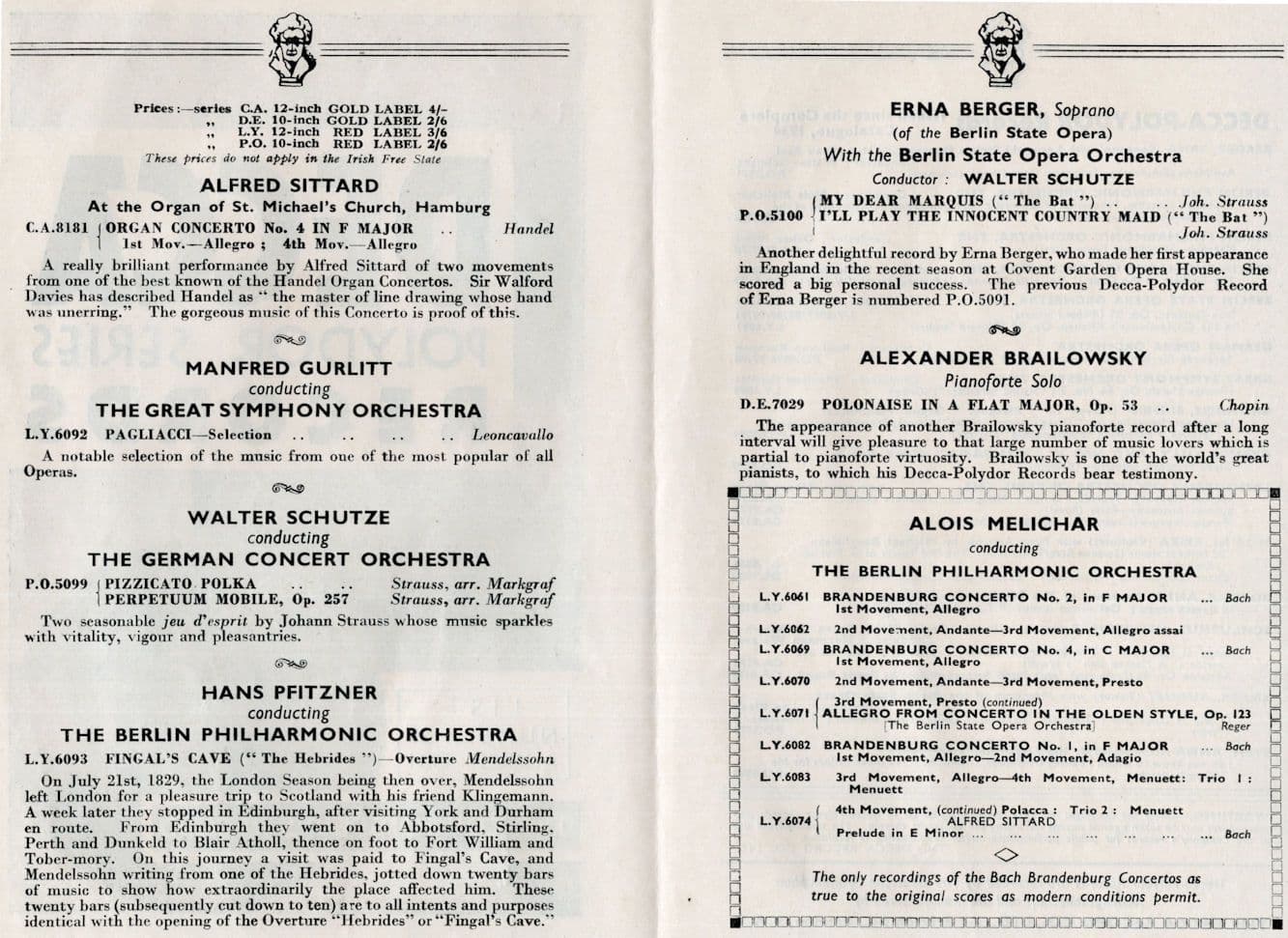Decca Records Polydor Classical LP 1934 Opera Release List