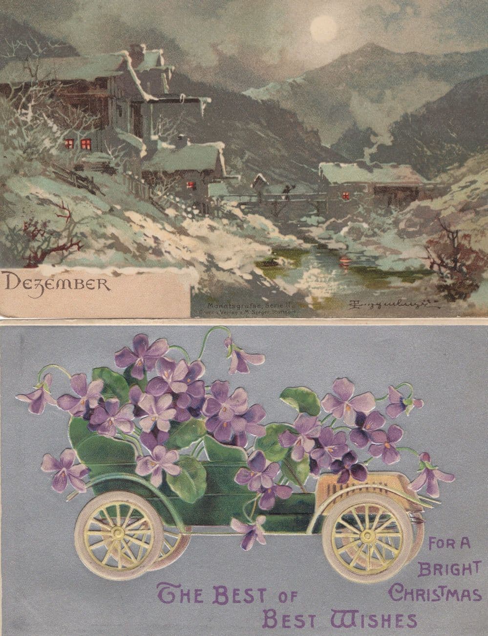 December Christmas Floral Car Transport German Calendar 2x Postcard s