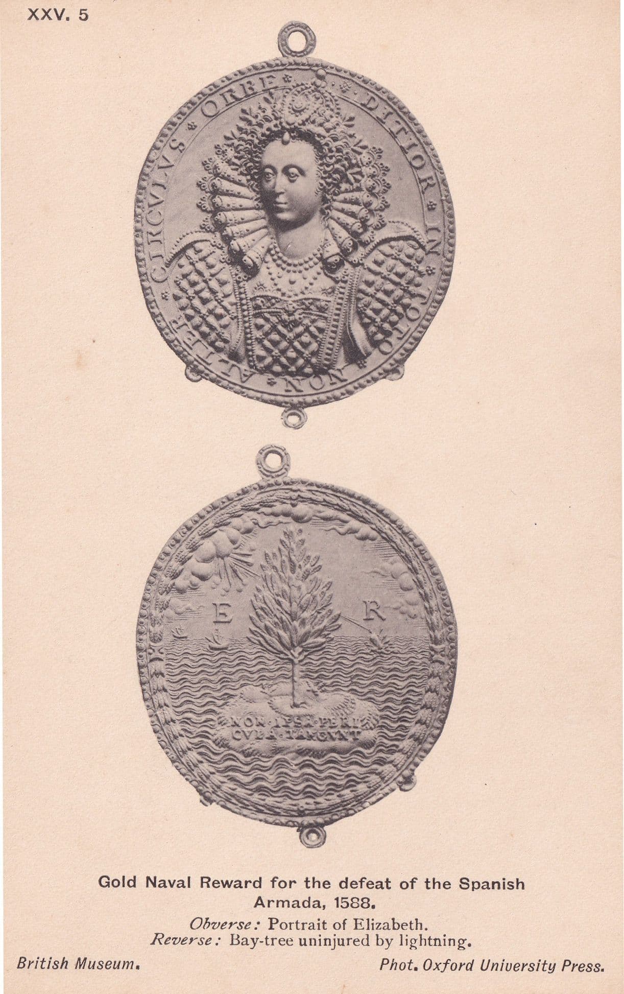 Defeat Of Spanish Armada 1588 Medal Antique Postcard