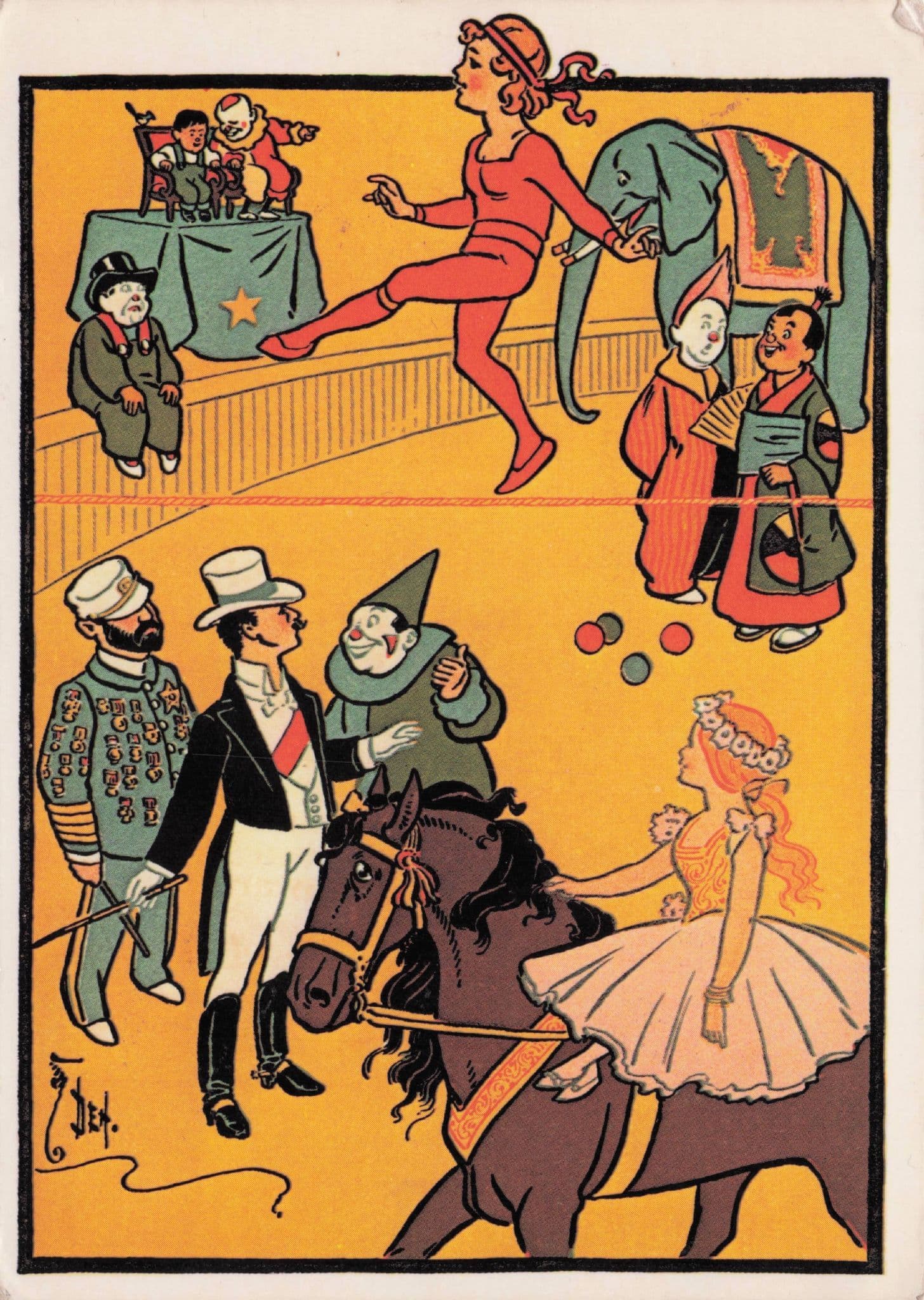 Denslows One Ring Circus Childrens Book Clown Stuntmen Postcard
