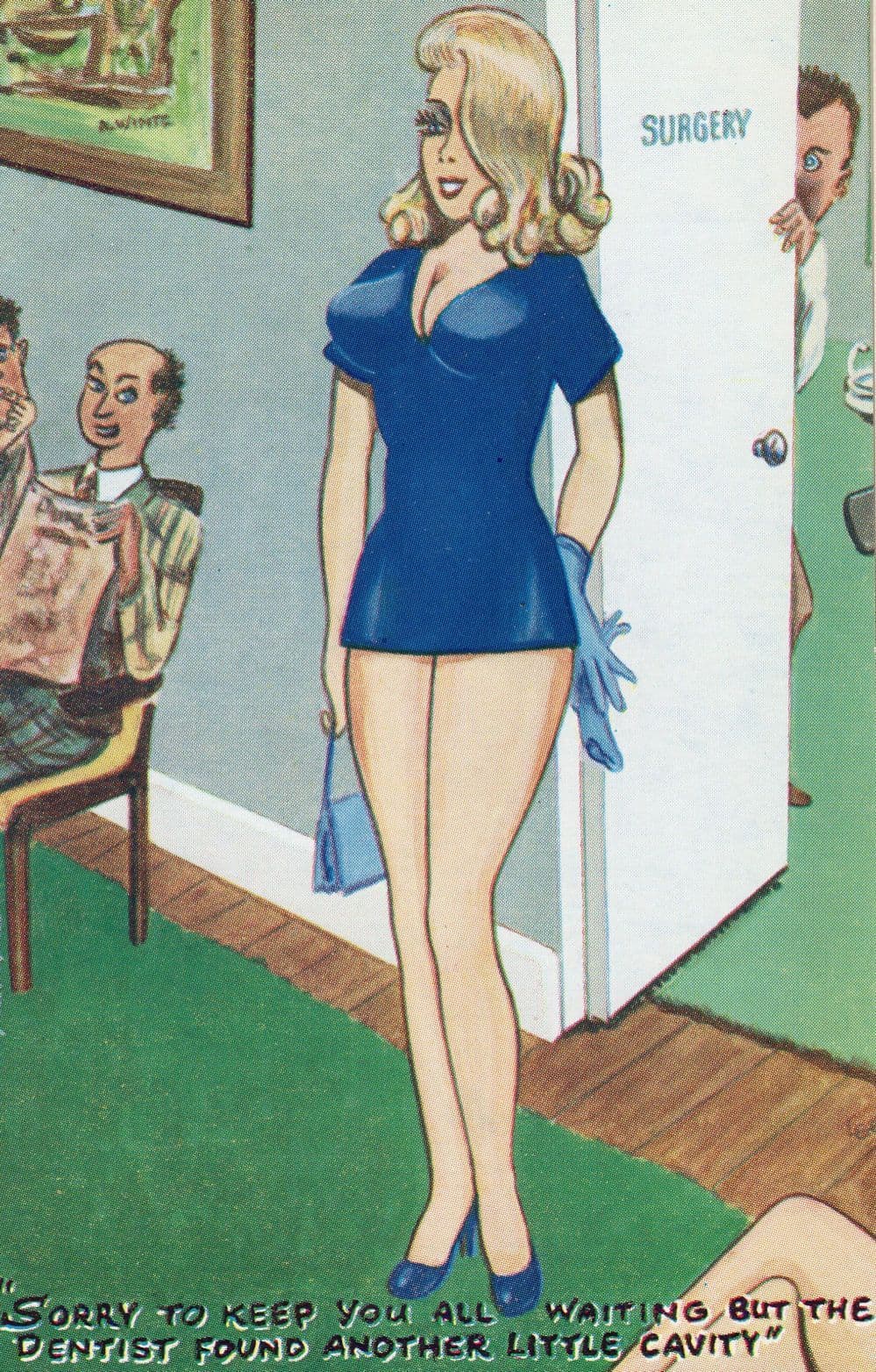 Dentist Found A Little Cavity Sexy Comic Waiting Room Old Postcard