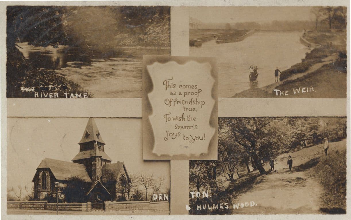 Denton Manchester Hulmes Wood Weir River Tame Old Postcard