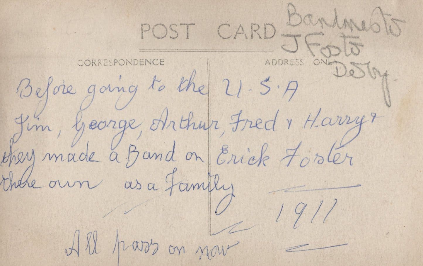 Derby 1911 Military Brass Music Band USA Service Old Postcard