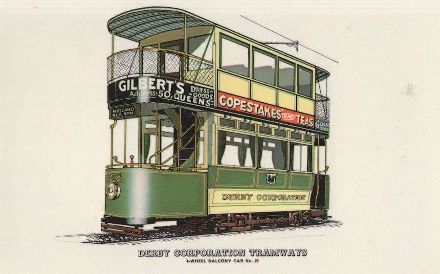 Derby Old Bus Tram Corporations Tramways 6 Wheel Balcony Postcard