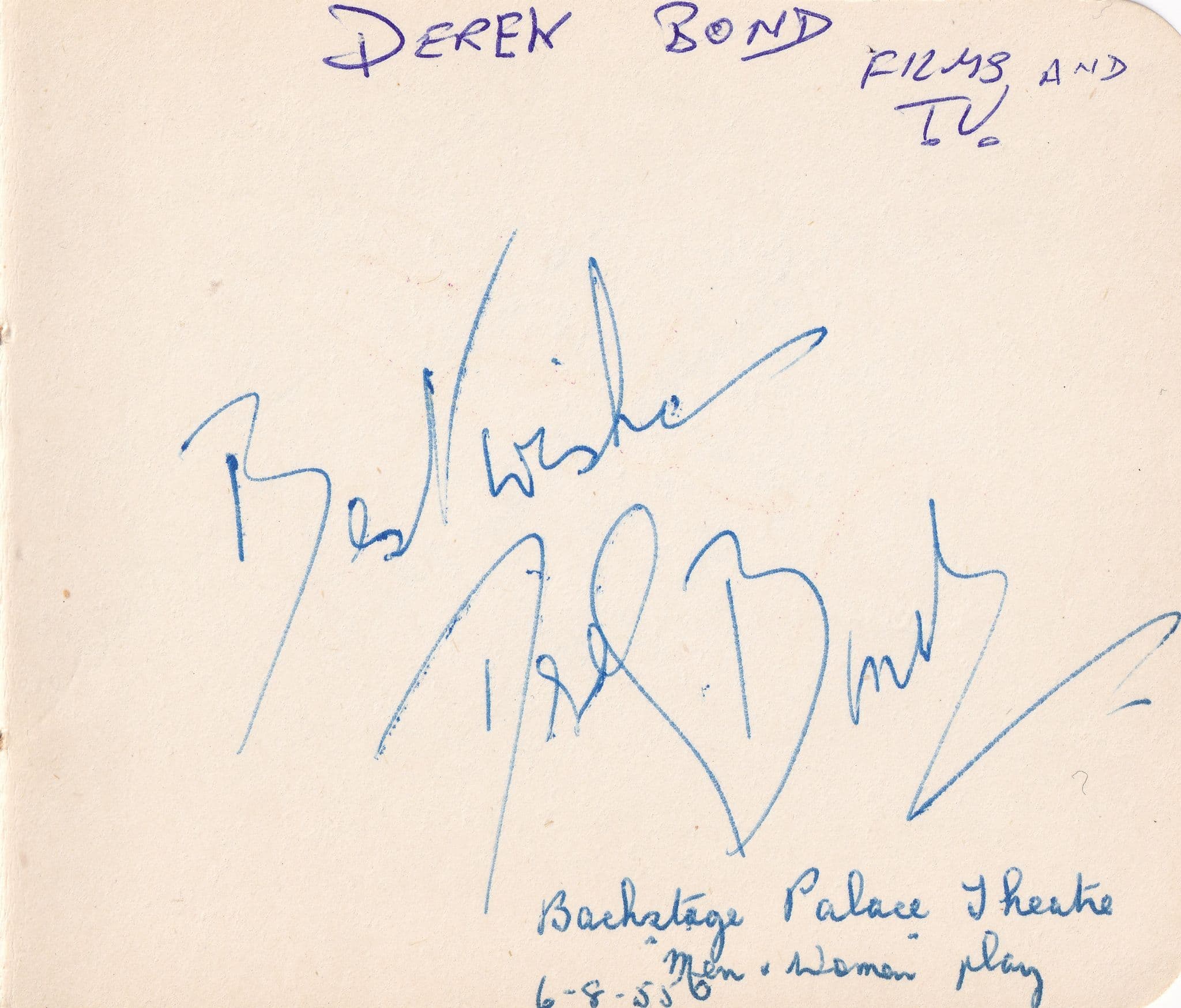 Derek Bond Photo & Signed 1955 Ephemera with Rosemary Frankau