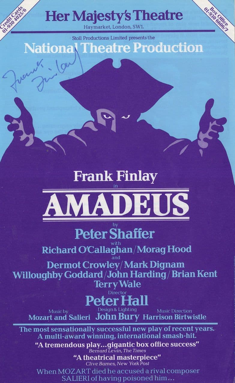 Dermot Crowley Amadeus Rare Hand Signed Theatre Flyer