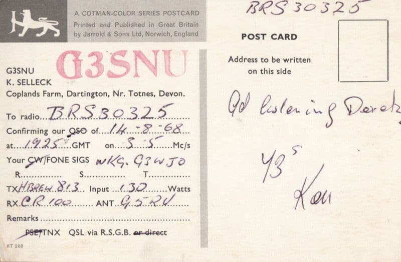 Devon Riviera QSL G3SNU Amateur Radio 1960s Postcard