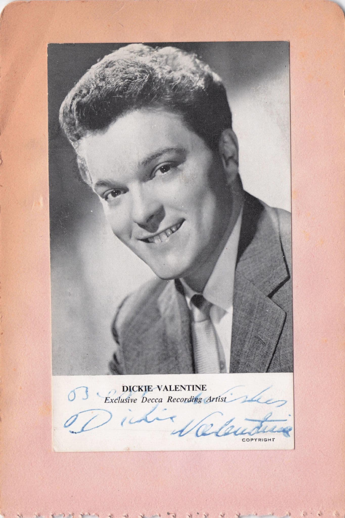 Dickie Valentine Singer Decca Records Old Hand Signed Photo