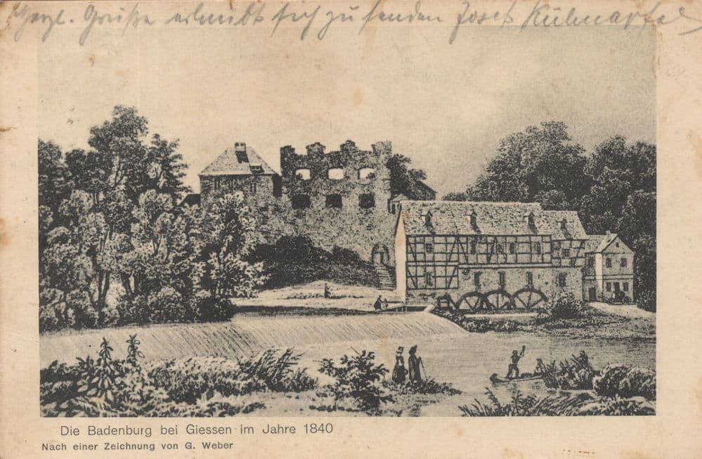 Die Badenburg Bie Giessen in 1840 Frankfurt German Old Postcard