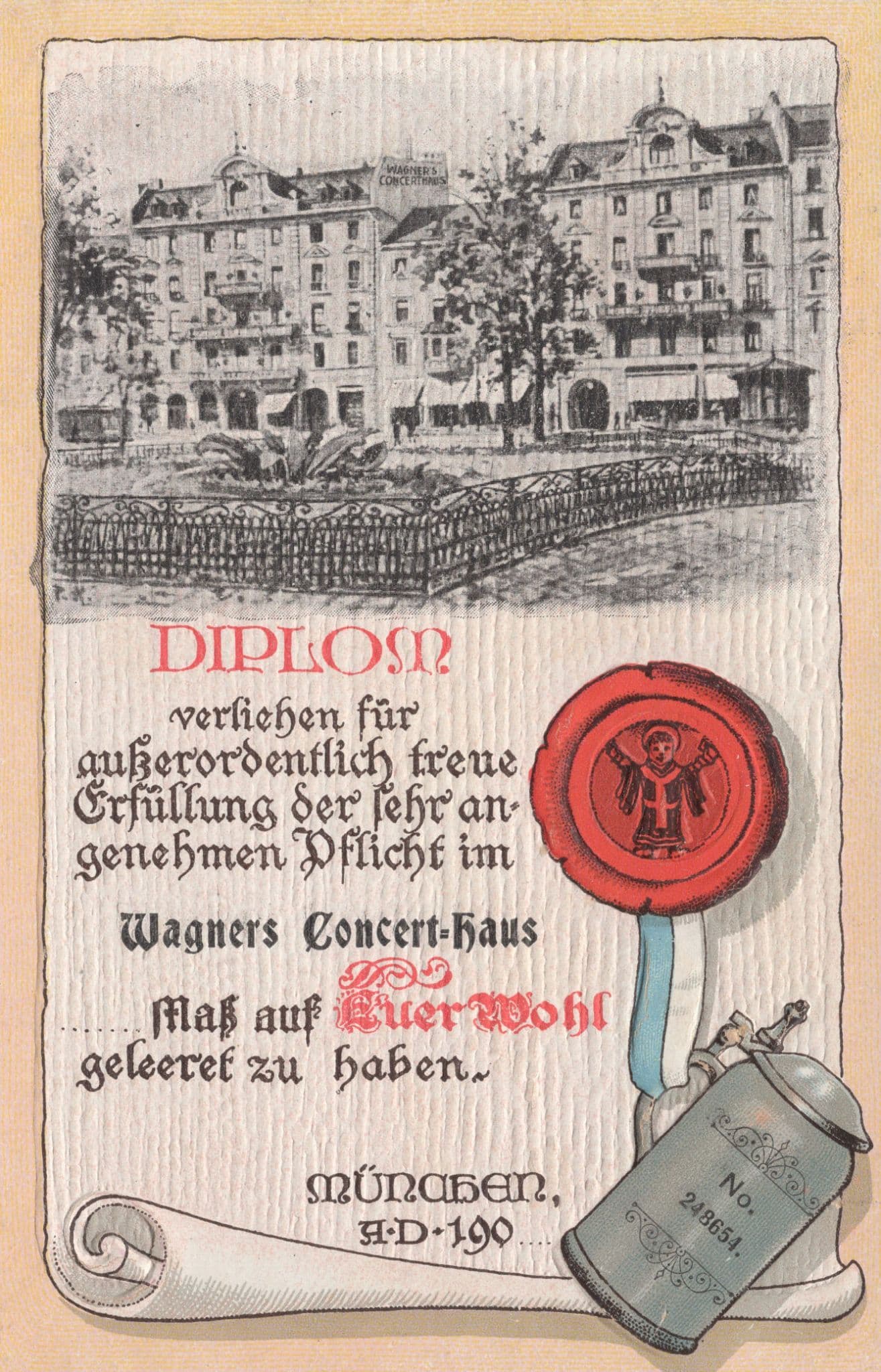 Diplom Munchen AD190 Antique German Tankard Medal Postcard
