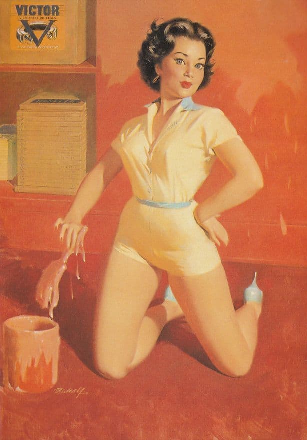 DIY 1950s Lady Painting House Glamour Painting Postcard