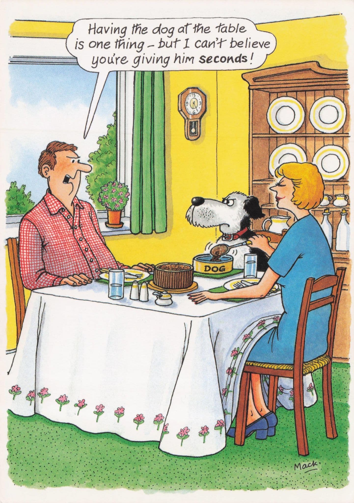 Dog Eating Banquet Bowl On Dinner Table Posh Owner Comic Postcard