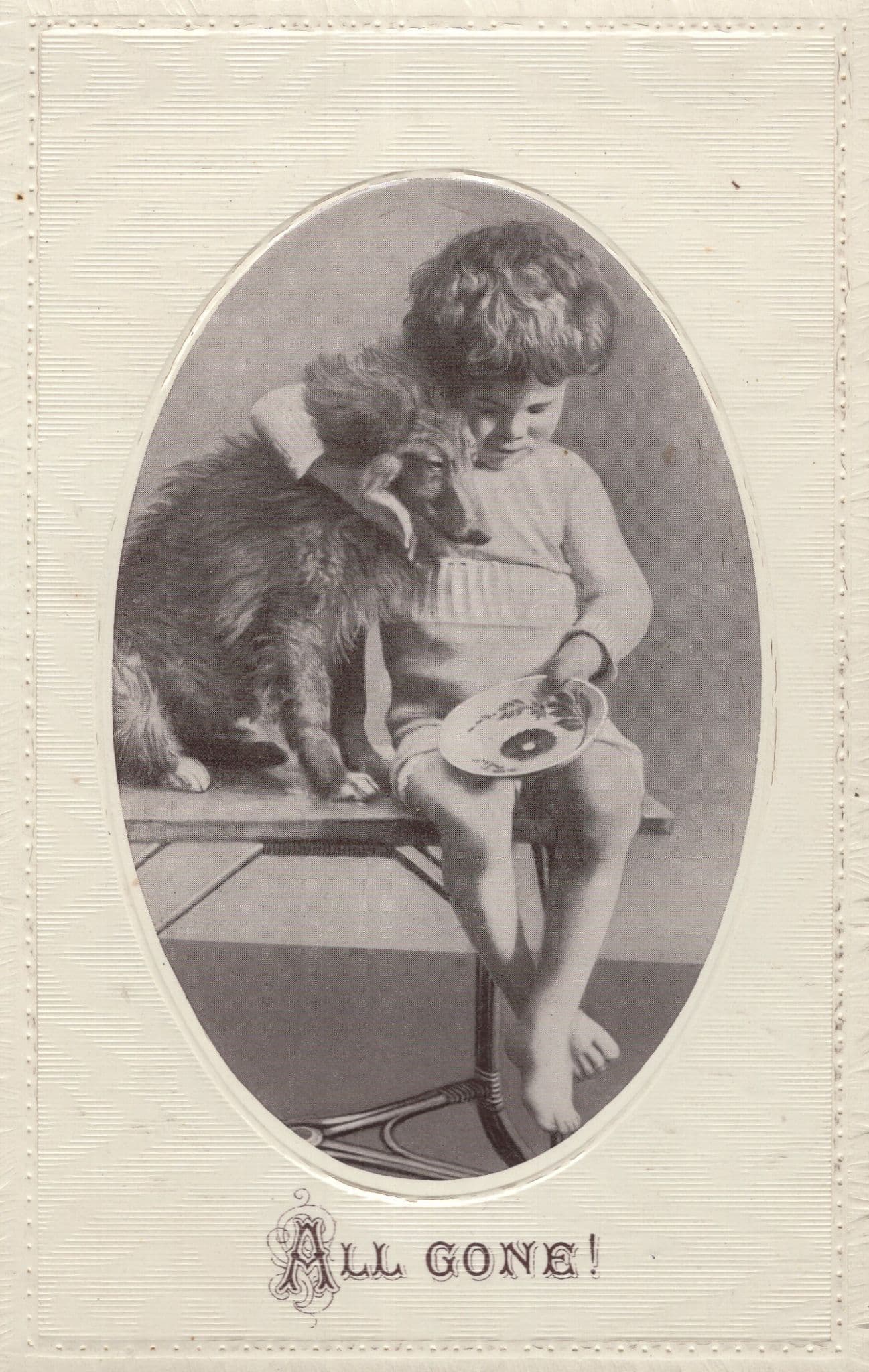 Dog Starving Child Feeding Time Antique Animal Love RPC Postcard