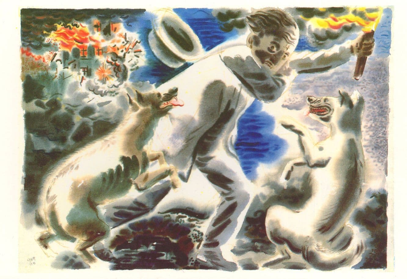 Dogs Battle Attack Man Olympic Torch George Grosz Painting Postcard