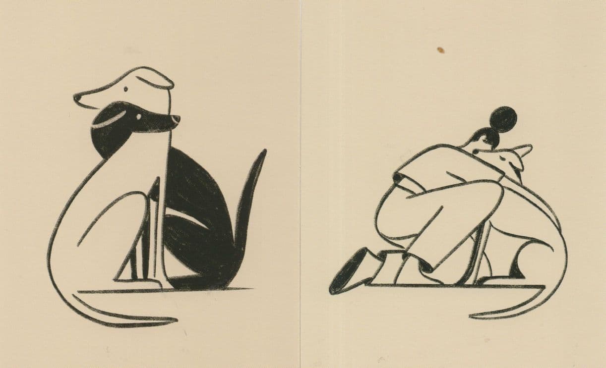 Dogs Twisted Around Each Other Dog Painting 2x Postcard