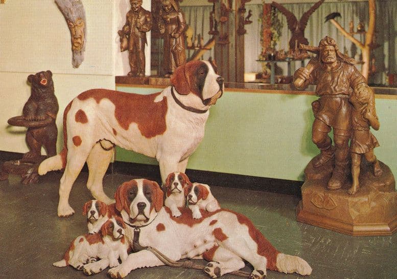 Dogs Woodcarvings at Brienz Switzerland Postcard