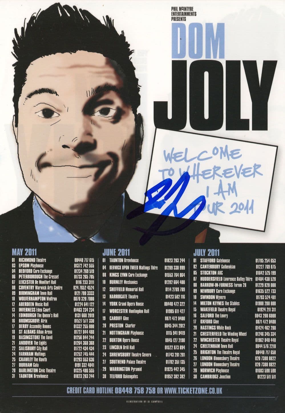 Dom Joly Trigger Happy TV 2011 Live Tour Hand Signed Theatre Flyer