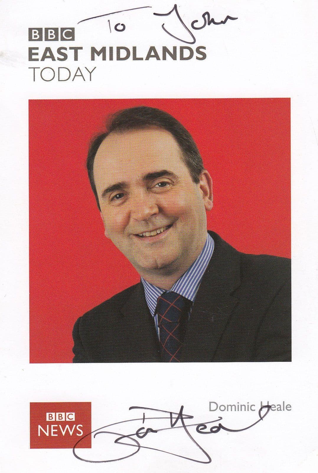Dominic Heale BBC Newsreader Hand Signed East Midlands Today Cast Card Photo