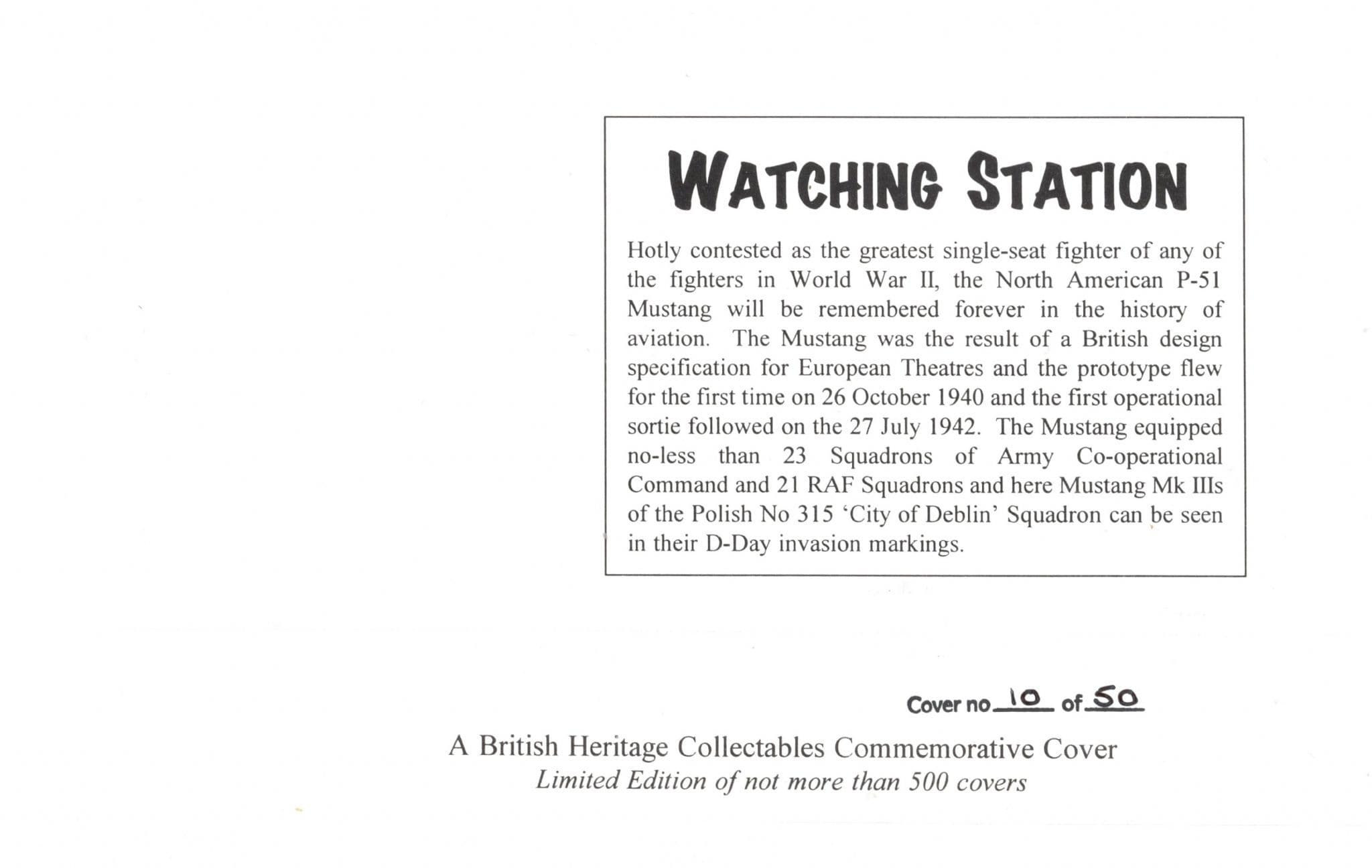 Don Shaw Watching Station P51 D-Day Bomber Pilot LTD TO 50 Hand Signed FDC