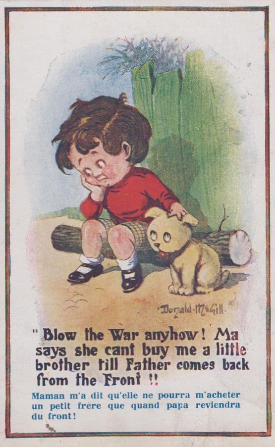 Donald McGill Angry Child Frontline Soldier Crying Military Comic UK Postcard