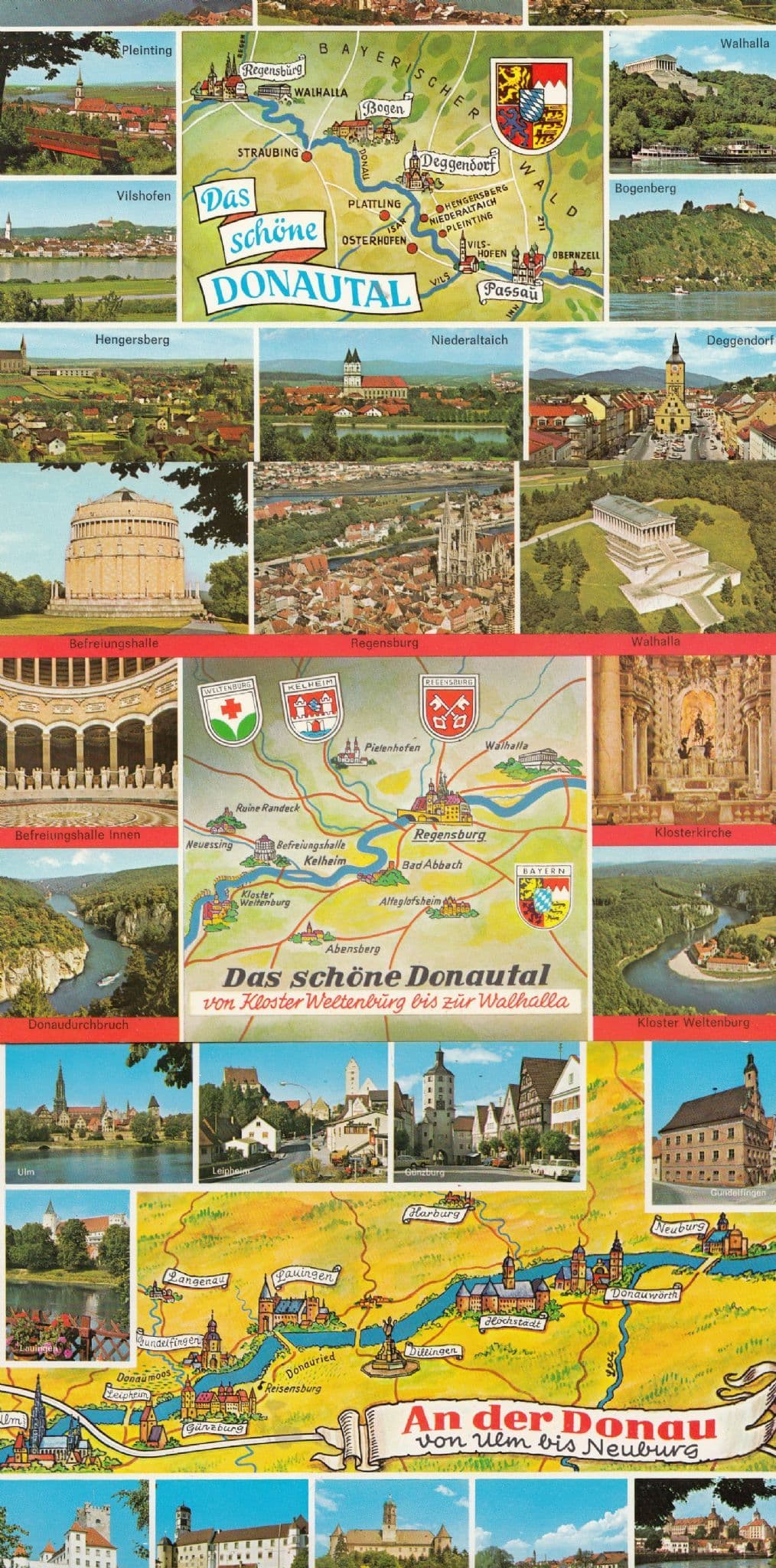 Donau Danube 3x German Map Postcard s