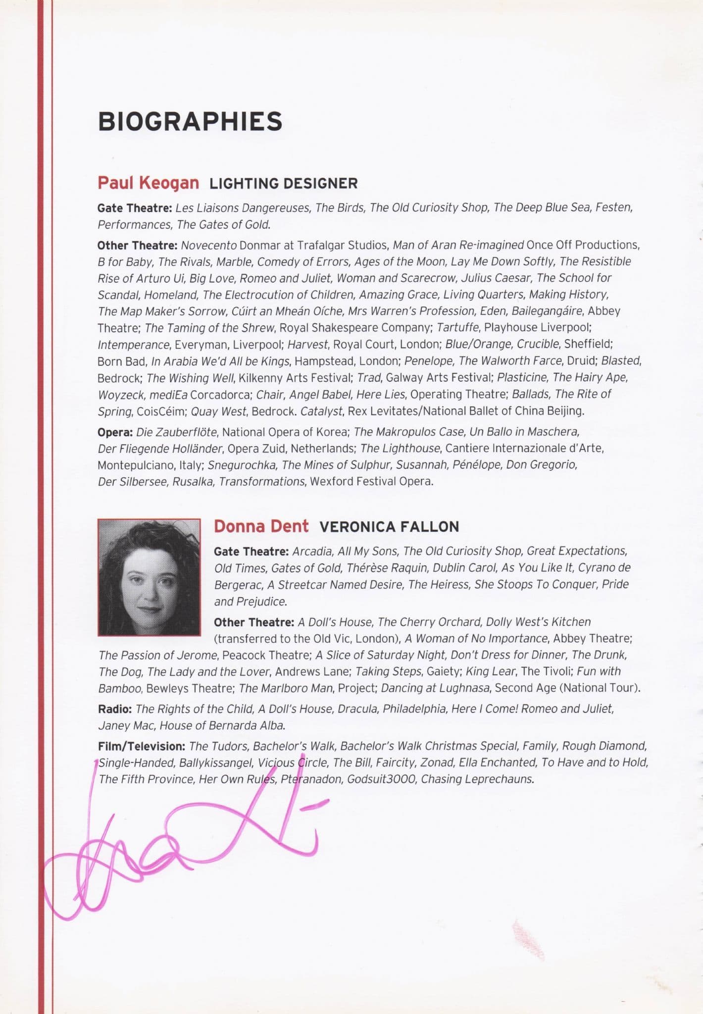 Donna Dent of Vikings Hand Signed Photo Theatre Page