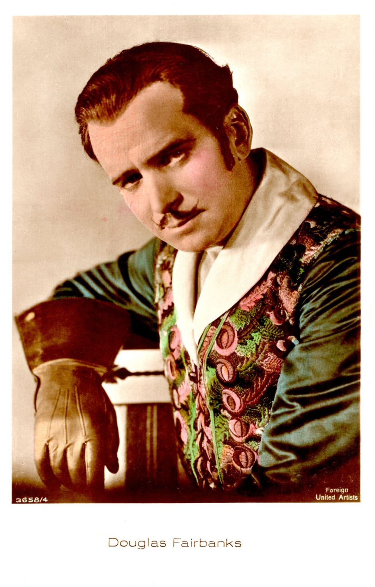 Douglas Fairbanks Film Actor Hand Coloured Tinted Real Photo Postcard