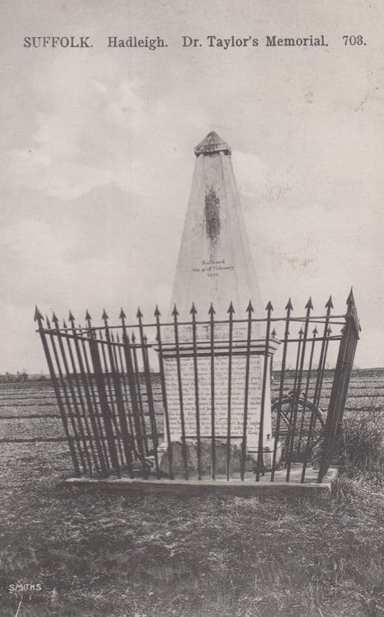 Dr Taylors Memorial Hadleigh Suffolk Murdered Burnt At Stake Antique Postcard