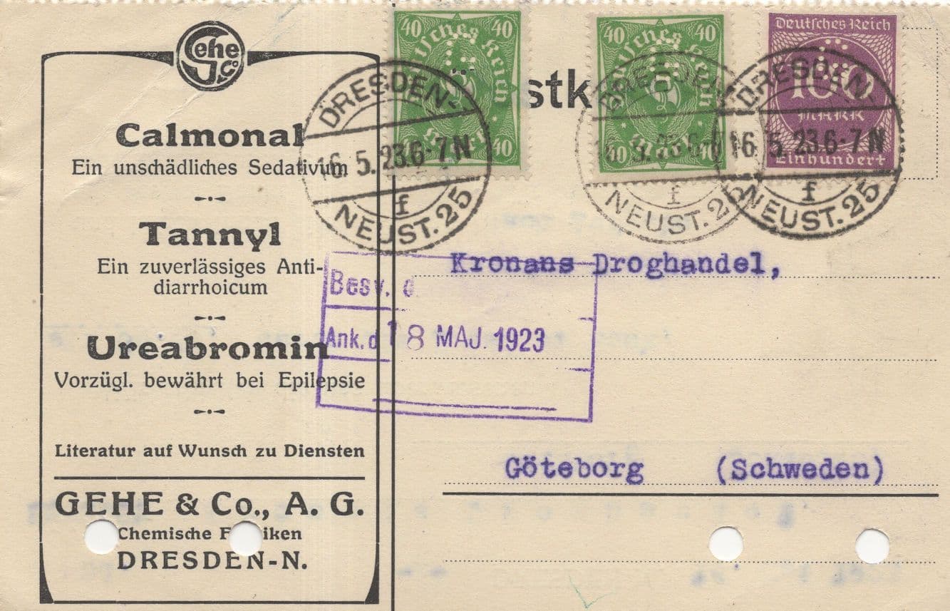 Dresden Calmonal Tannyl Ureabromin Sedativum Epilepsie Gehe & Co 1923 Swiss Postcard