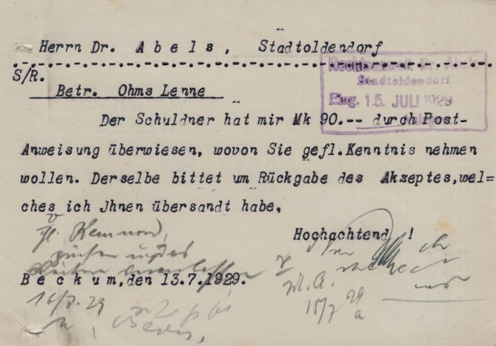 Dresdner Bank Beckum Rhine Postal Order Receipt Old German Postcard