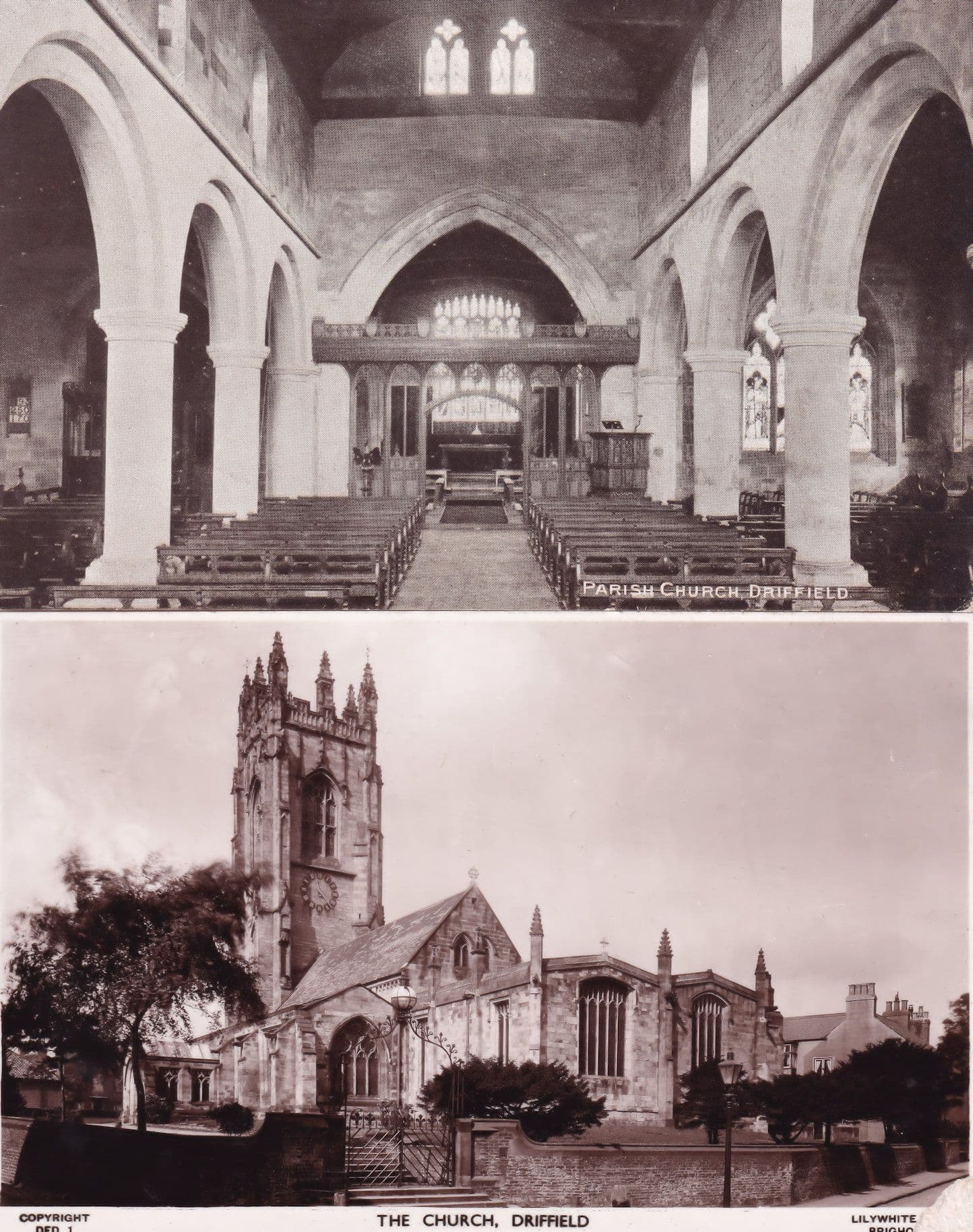 Driffield Church Interior Yorkshire 2x Real Photo Postcard s