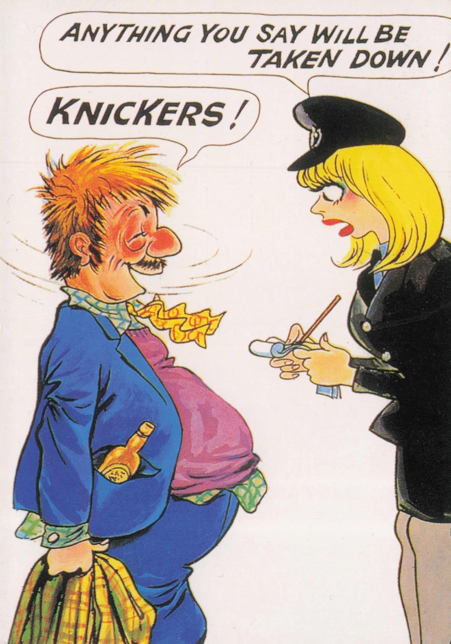 Drunk Man Arrest Sexy Police Lady Knickers Bamforth Comic Postcard
