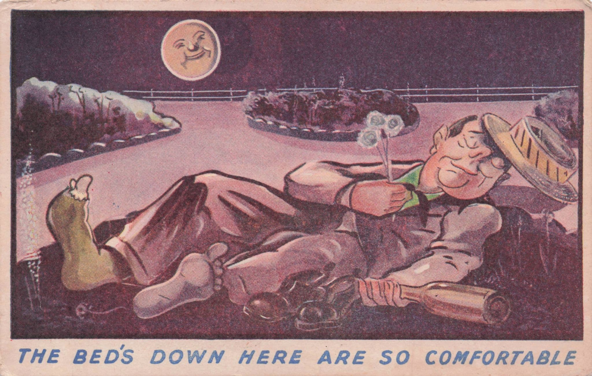 Drunk Man Thistle Face On The Moon Sleeping Old RA Comic Postcard