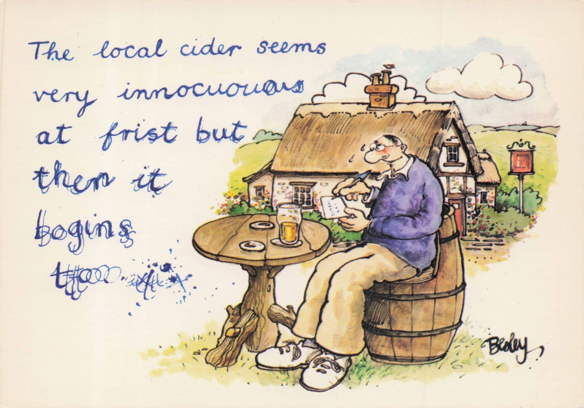 Drunk On Cider Calligraphy Alcohol Holiday Letter Comic Postcard