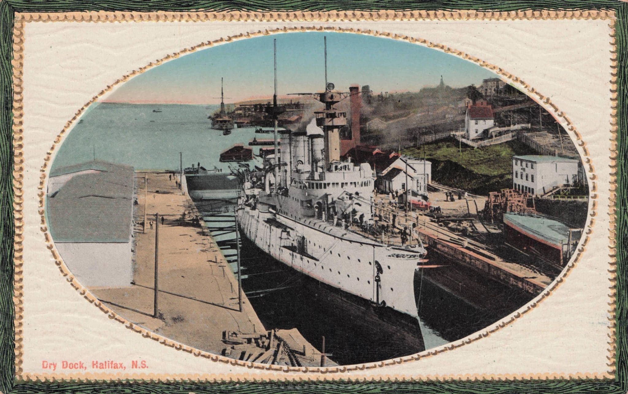 Dry Dock Halifax BC Ship Rare Framed Effect Canada Old Postcard