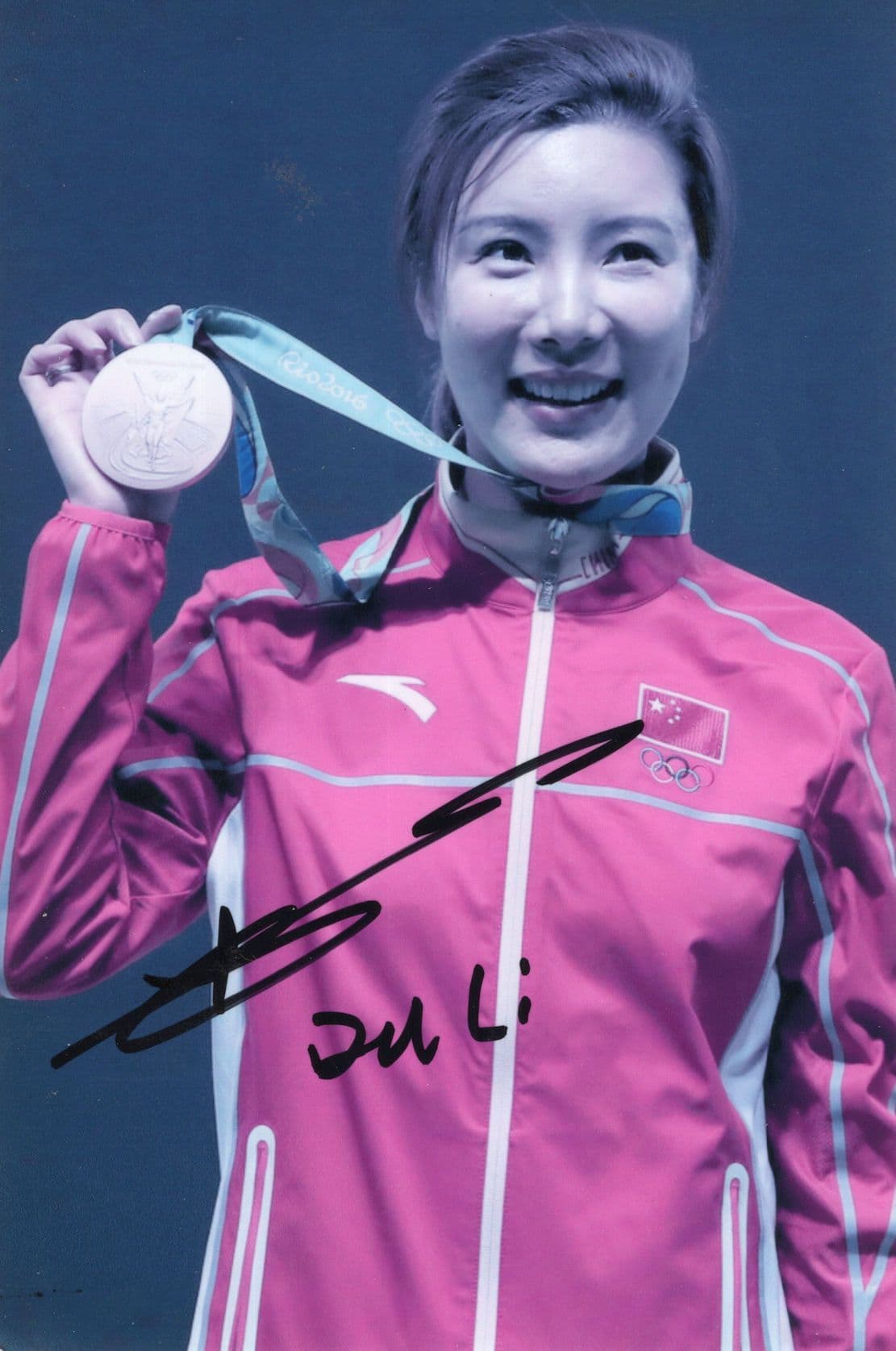 Du Li Chinese China Shooting Olympic Games Champion Hand Signed Photo